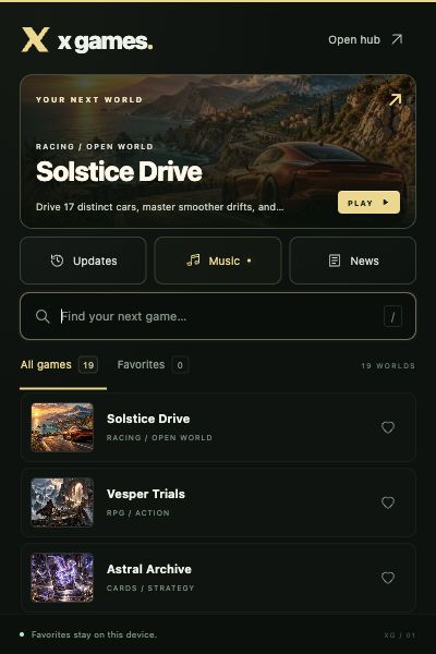 X Games extension with game search, favorites and quick links